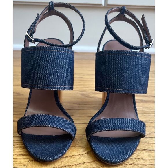 Tabitha Simmons Stevie Denim Block Heel Ankle Wrap Sandal Size 37 - Picture 2 of 12